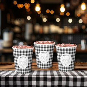 Vasos De Papel Verano minimalista BBQ Negro Blanco Búfalo Tapado