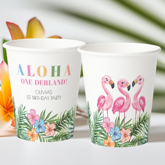 Vasos De Papel Verano tropical Flamingo niños primer cumpleaños (Tropical Summer Flamingo Kids First 1st Birthday Paper Cups)