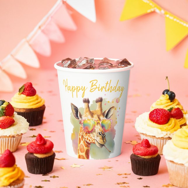 Vasos De Papel Verano Vibes acuarela Giraffe - Feliz cumpleaños (Subido por el creador)