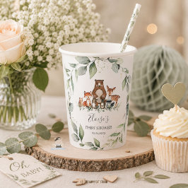 Vasos De Papel Verde Animales Del Bosque Tiernos Baby Shower Neut
