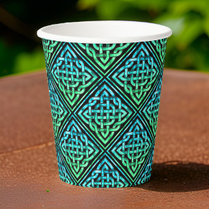 Vasos De Papel Verde azul de nudo celta - Copa de papel negro