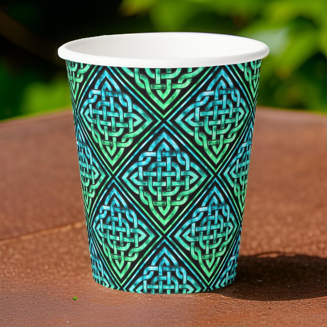 Vasos De Papel Verde azul de nudo celta - Copa de papel negro (Sip with Celtic charm! 🍀☕ #CelticKnotCup #IrishInspired)