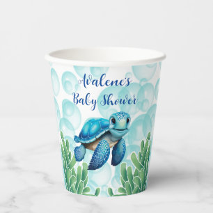 Vasos De Papel Verde azulada Turtle Blue Sea Seaweed Boy Baby Sho