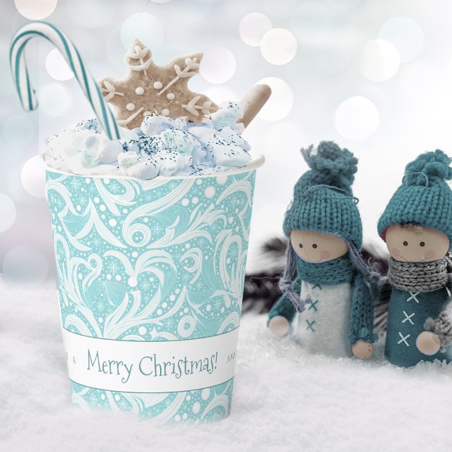 Vasos De Papel Verde azulado Resumen del patrón de copo de nieve# (Subido por el creador)