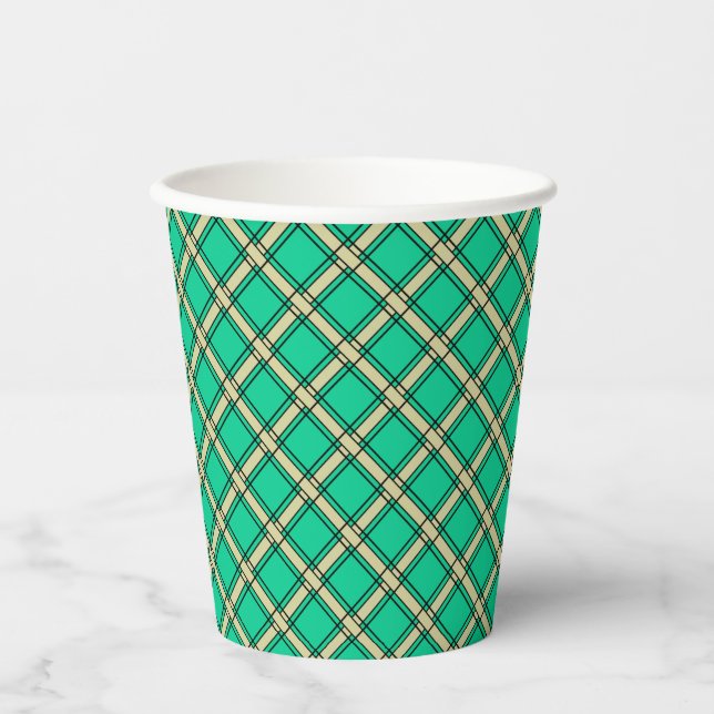 Vasos De Papel Verde beige , patrón plateado (Anverso)