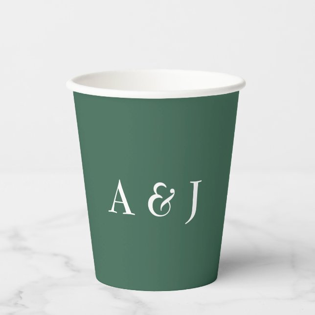 Vasos De Papel Verde con monograma blanco (Anverso)