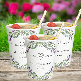 Vasos De Papel Verde de eucalipto lavanda corazón boda señor seño