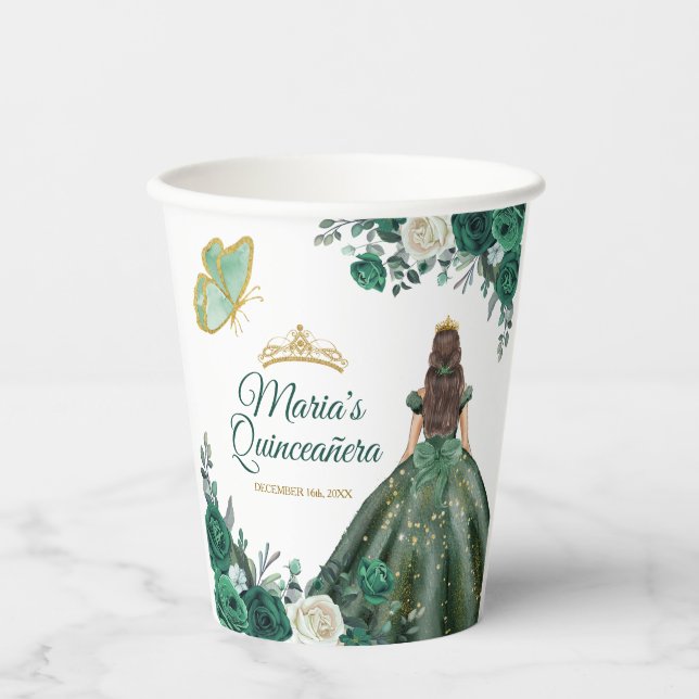 Vasos De Papel Verde Esmeralda Vestidos Quinceañera Cumpleaños de (Anverso)