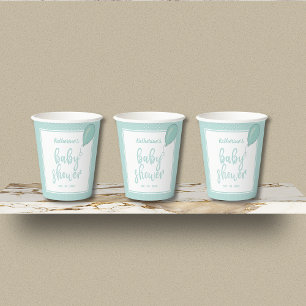 Vasos De Papel Verde neutro pastoral de género Baby Shower