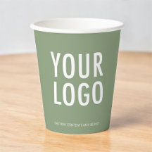 Vasos de papel verde salvia con logotipo empresari