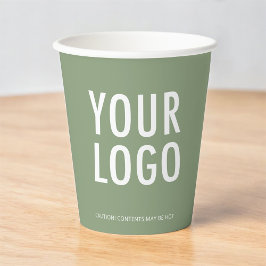 Vasos de papel verde salvia con logotipo empresari