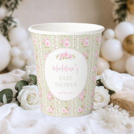 Vasos De Papel Verde Salvia Floral Vintage