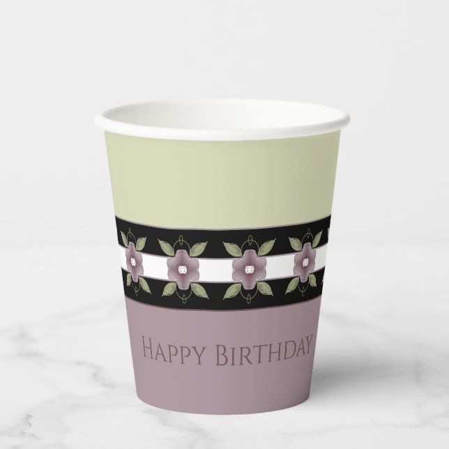 Vasos De Papel Verde Suave Y Púrpura De Pluma (Anverso)