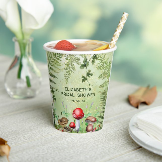 Vasos De Papel Verde vegetal rústico de bosque hongos helechos (in situ)