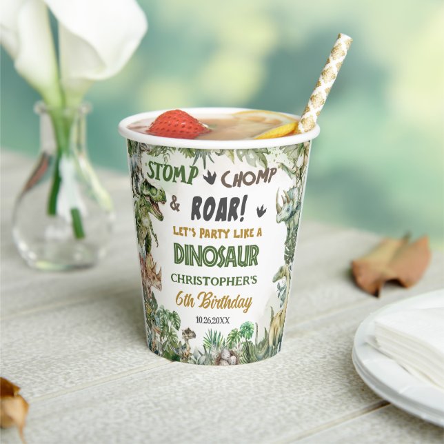 Vasos De Papel Verdor Dinosaurios Jurásico Fiesta de cumpleaños (in situ)