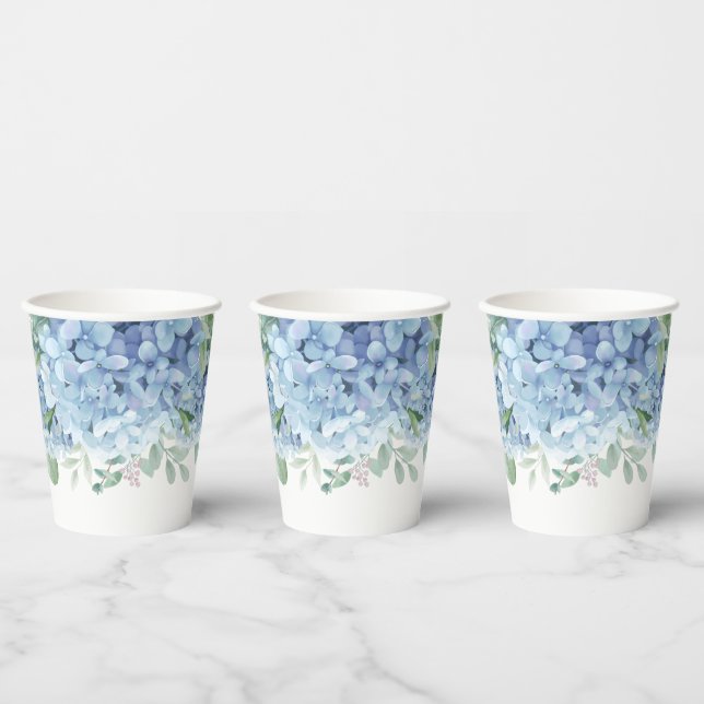 Vasos De Papel Verdor hidrangea azul es un niño Baby Shower (Multi)