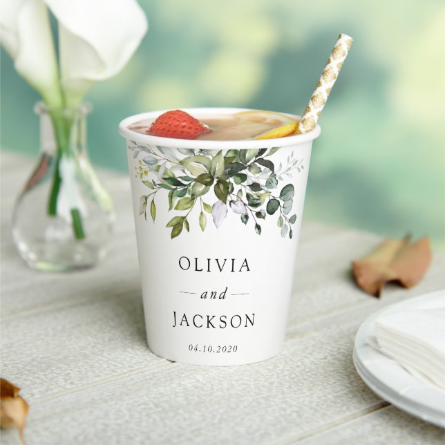 Vasos De Papel Verdor, hojas de eucalipto, Boda botánico (in situ)