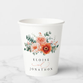 Vasos De Papel Verona Sunset Bright Naranja Boda floral moderno