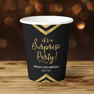 Vasos De Papel Versatil Chevron de oro falso es un Fiesta sorpres