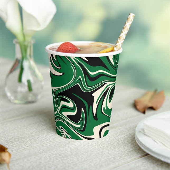 Vasos De Papel Vertido - Verde, Crema y Negro (in situ)