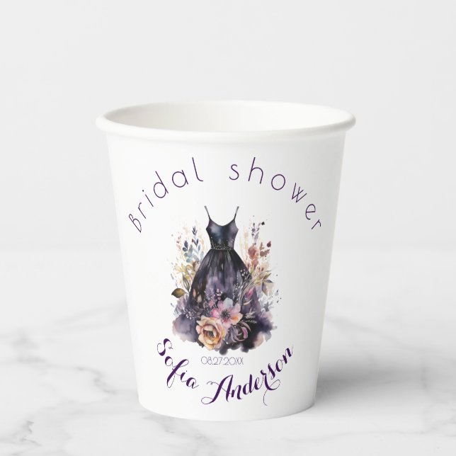 Vasos De Papel Vestido negro para despedida de soltera púrpura  (Anverso)