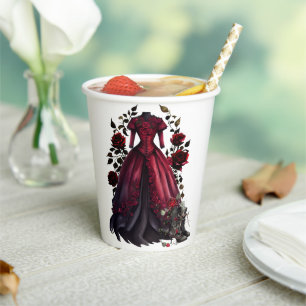 Vasos De Papel Vestido rojo victoriano y tacones Rosas antiguos