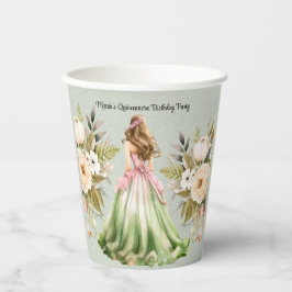 Vasos De Papel Vestido verde y rosa Quinceanera fiesta de cumplea