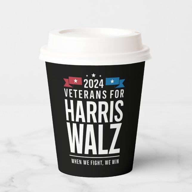 Vasos De Papel Veteranos De Harris Walz 2024 (Anverso)