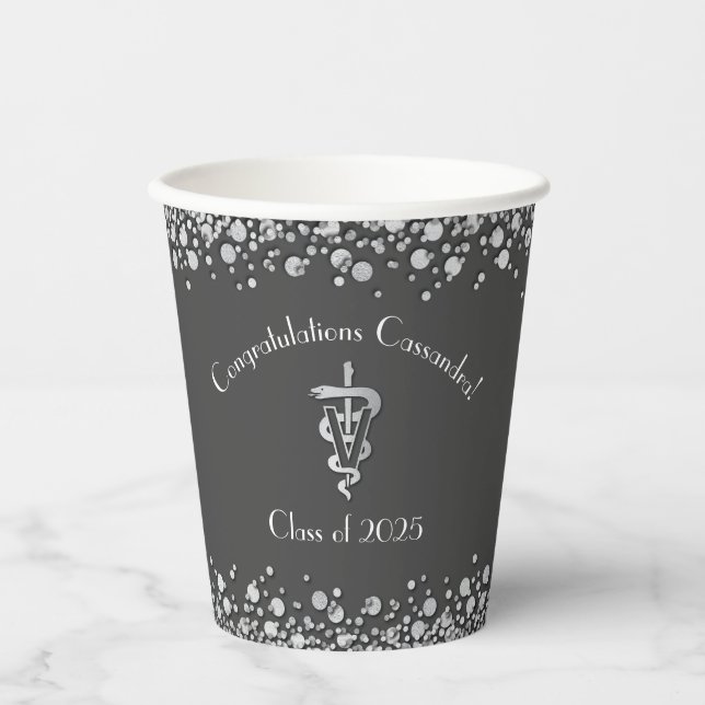 Vasos De Papel Veterinarian Graduation Grey Silver (Anverso)