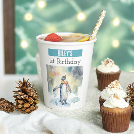 Vasos De Papel Vibes de invierno Pingüino - 1er cumpleaños -
