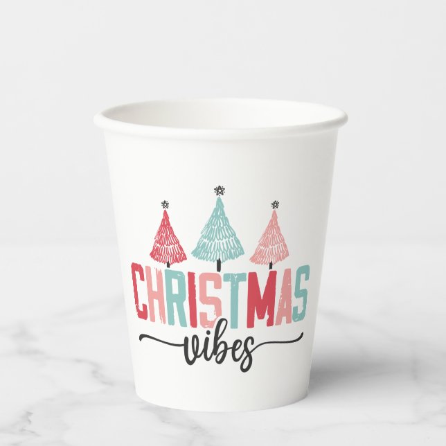 Vasos De Papel Vibes de navidades - Diseño de árboles festivos (Anverso)