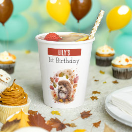 Vasos De Papel Vibes de otoño Hedgehog - 1er cumpleaños -