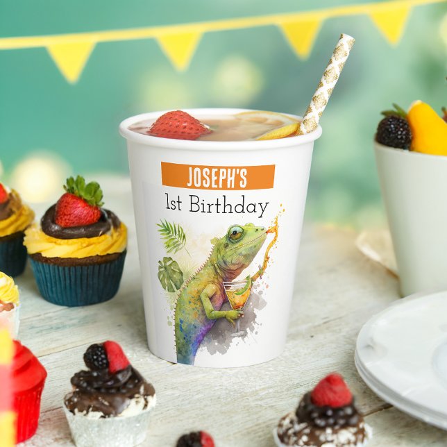Vasos De Papel Vibes de verano Chameleon - 1er cumpleaños - (Subido por el creador)