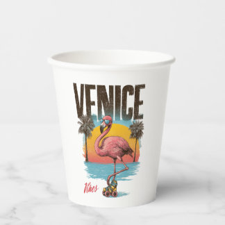 Vasos De Papel Vibraciones de Venecia Flamenco Playa Retro Califo