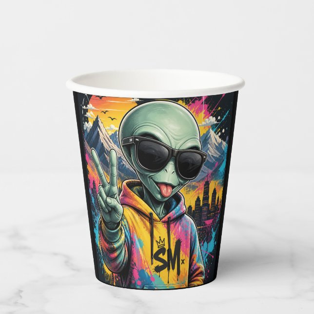 Vasos De Papel Vibraciones Divertidas de Alien (Anverso)