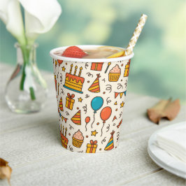 Vasos De Papel Vibrant Birthday Party Seamless Pattern