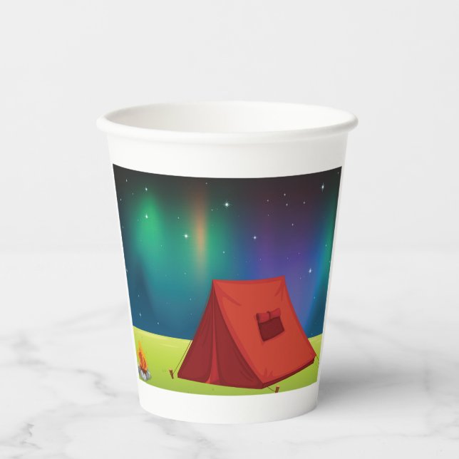 Vasos De Papel Vibrant Northern Lights Camping Tent Night (Anverso)