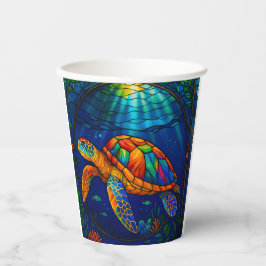 Vasos De Papel Vibrant Stained Glass Sea Turtle Ocean Design
