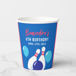 Vasos De Papel Vibrante Blue y Red Bowling 6º cumpleaños