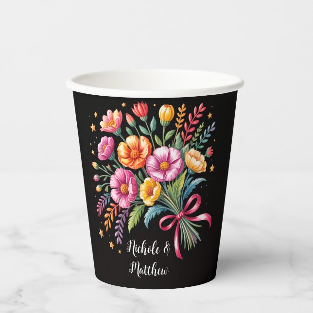 Vasos De Papel Vibrante Fiesta Boda Bouquet Boda (Anverso)