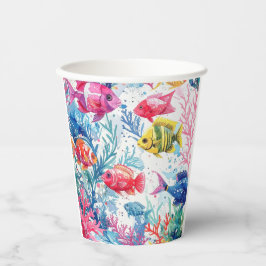 Vasos De Papel Vibrante patrón de vida marina de acuarela de pece