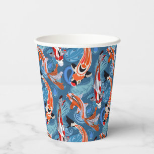 Vasos De Papel Vibrante Pescado Koi Entre El Patrón Paisley