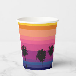 Vasos De Papel Vibrante y colorida puesta de sol en el océano y p