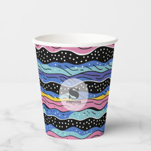 Vasos De Papel Vibrantes líneas onduladas abstractas con puntos d