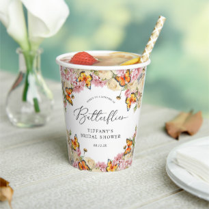 Vasos De Papel Vida de Mariposas Peonías Despedida de Soltera