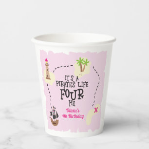 Vasos De Papel Vida de pirata PARA mí Cumpleaños rosa