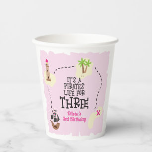Vasos De Papel Vida de pirata para mi cumpleaños rosa TRES