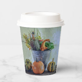 Vasos De Papel Vida residual del otoño con calabazas, flores