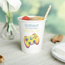 Vasos De Papel Videojuego de Acuarela Cumpleaños de Niños