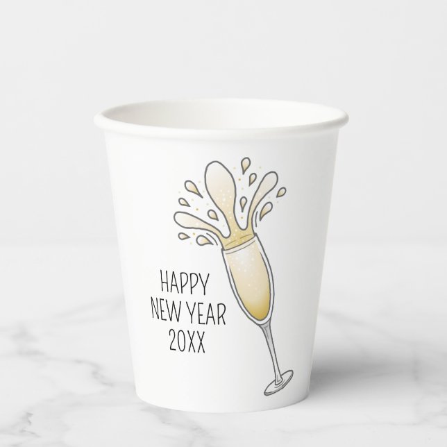 Vasos De Papel Vidrio de champagne de Año Nuevo (Anverso)